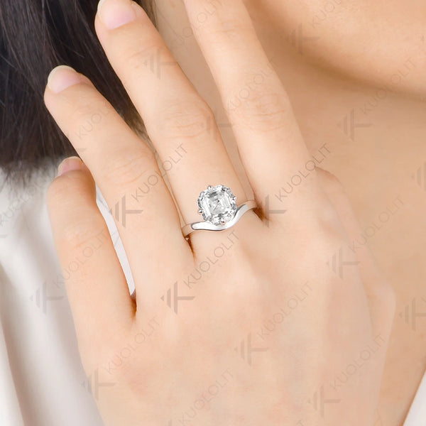 Kuololit 3.5CT Asscher Cut Moissanite Ring for Women Men Solid 14K 10K 925 Silver Yellow Gold for Anniversary Christmas Gifts