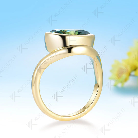 Kuololit 4.5CT Oval Cyan Moissanite Custom Ring for Women Men Solid 14K 10K 585 Yellow Gold Engagement Ring for Christmas Gifts