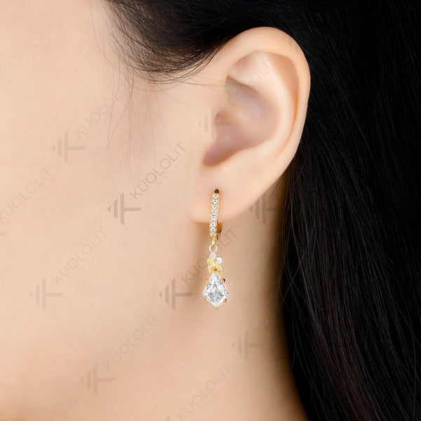 Kuololit 4CT Kite Cut Moissanite Earring Clip Earrings for Women Solid 14K 10K 585 Yellow Gold Clip Earrings for Christmas Gifts