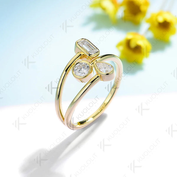 Kuololit 1.05CTW Moissanite Engagement Ring for Women Solid 18K 14K 10K 585 Yellow Gold Emerald Wedding Band for Christmas Gifts