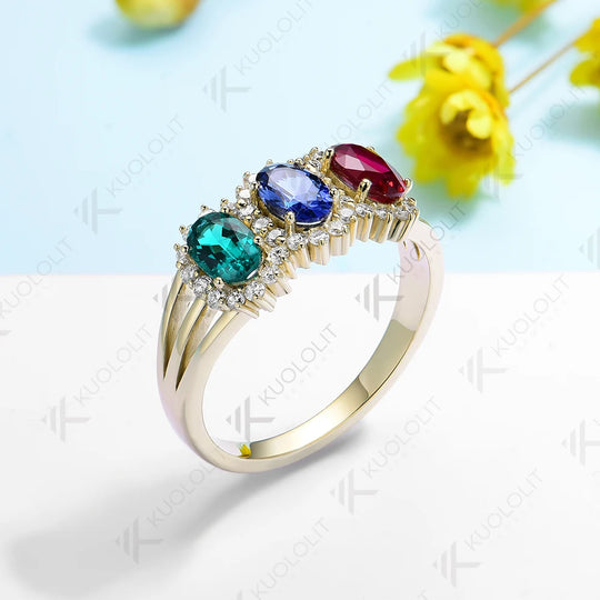Kuololit Lab Grown Blue Sapphire Ruby Rings for Women Solid 14K 10K 585 Gold Moissanite Emerald Engagement Ring for Christmas