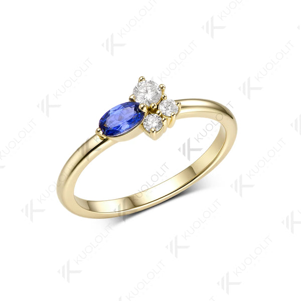 Kuololit 0.5CTW Lab Grown Sapphire Diamonds Custom Ring for Women Solid 14K 10K Yellow Gold for Engagement Wedding Christmas
