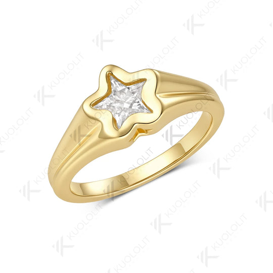 Kuololit 1CT Star Moissanite Ring for Women Solid 14K 10K 585 Yellow Gold Engagement 5 Star Ring for Christmas Gifts Party New