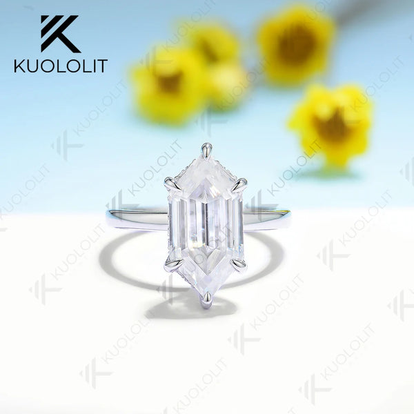 Kuololit 4CT Enlonged Hexagon Moissanite Ring for Women Solid 14K 10K 585 Yellow Gold Moissanite Engagement Ring for Christmas