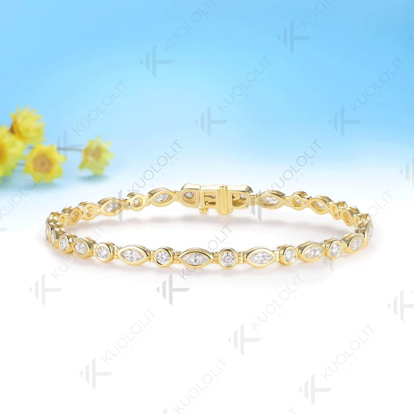 Kuololit 4.5CTW Marquise Lab Grown Diamonds Custom Bracelet  for Women Men 14K 10K 585 Yellow Gold for Engagement Christmas Gift