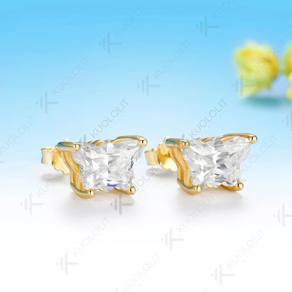 Kuololit 4CTW Butterfly Moissanite Clip Earring for Women Solid 14K 10K Yellow Gold Animal Earring for Christmas Gift Party