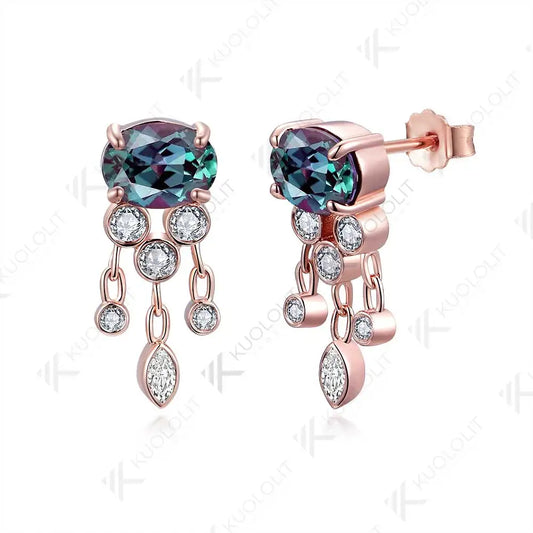 Kuololit 3.7CTW Lab Grown Alexandrite with Moissanite Stud Earrings for Women Solid 14K 10K 585 Gold Earrings for Christmas Gift