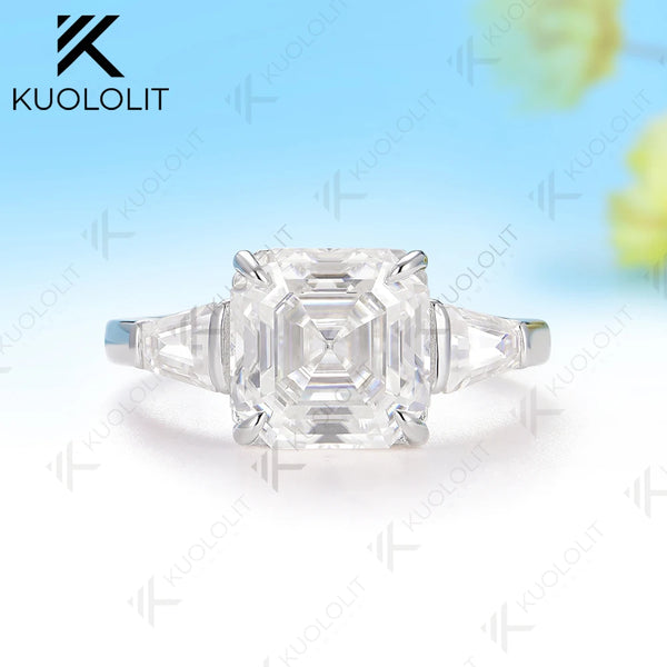 Kuololit 3.5CT Asscher Cut Cyan Moissanite Ring for Women Solid 14K 10K 585 White Gold for Engagement Wedding Christmas Gifts Party