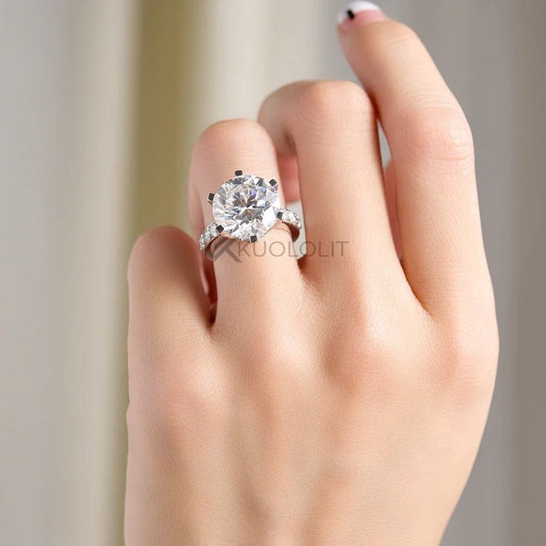 Kuololit 10CT Round Moissanite Ring for Women Solid14K10K Yellow Gold  Round 14mmD/VVS1 Solitaire Ring for Engagement Christmas