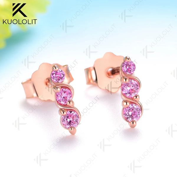Kuololit 0.16CTW Lab Grown Pink Sapphire Custom Stud Earrings for Women Solid 14K10K Gold Silver Yellow Gold for Party Christmas