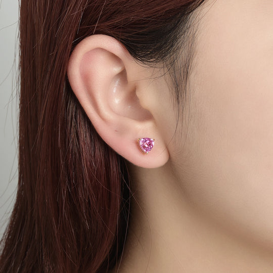 Kuololit 2.4CTW Lab Grown Padparadscha Gemstone Earrings for Women Pure 18K 14K 10K Gold Stub Trillyon Earrings for Anniversary