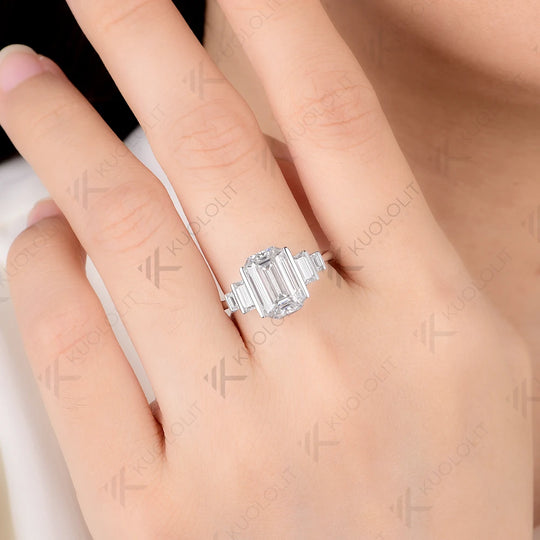 Kuololit 4CT Emerald Cut Moissanite Ring for Women Solid 14K 10K Gold White Gold Engagement Ring for Christmas Gifts Engagement