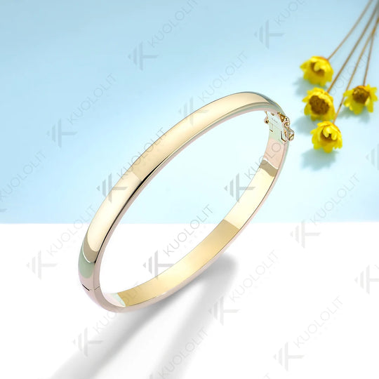 Kuololit Pure Gold Bangle for Women Solid 10K Yellow Gold Oval Shaped Bracelet for Wedding Engagement Trendy Gift Anniversary