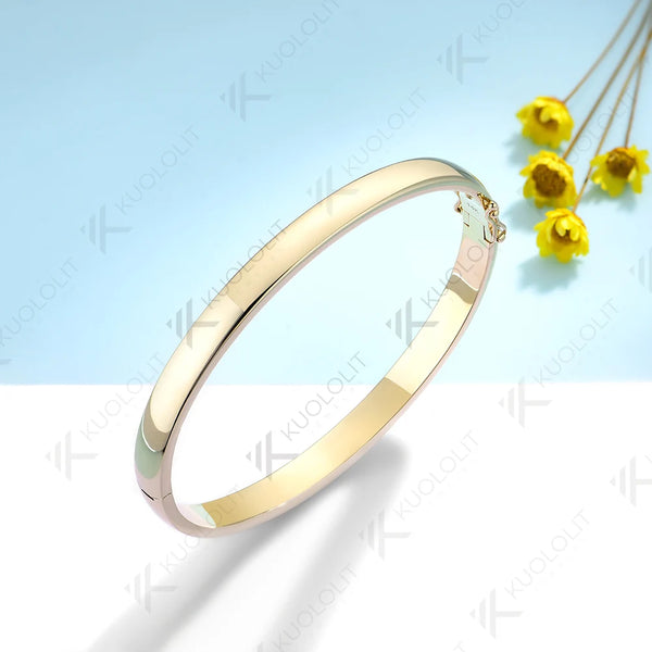 Kuololit Pure Gold Bangle for Women Solid 10K Yellow Gold Oval Shaped Bracelet for Wedding Engagement Trendy Gift Anniversary