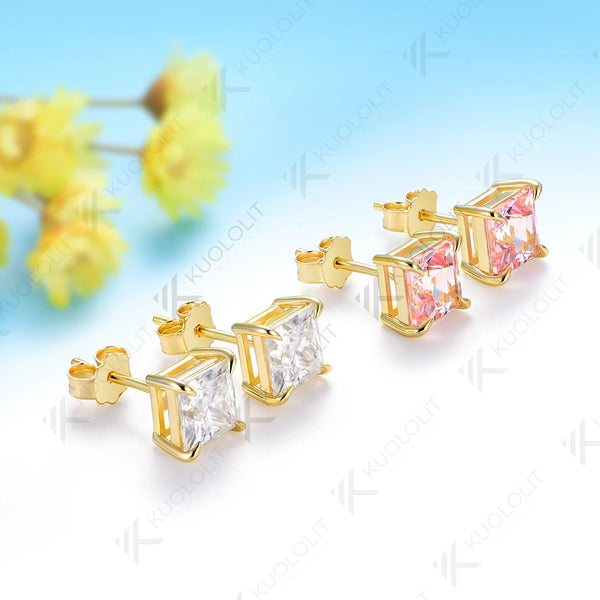 Kuololit 2.4CTW Lab Grown Pink Sapphire Custom Stud Earrings for Women Solid 14K 10K 585 Yellow Gold Stud Earrings for Christmas