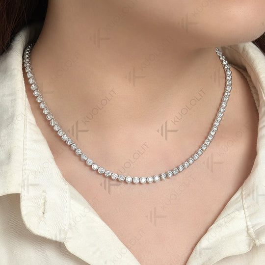 Kuololit 10.5 CTW Moissanite Tennis Necklace for Women Pure 18K 14K 10K Gold Necklace for Anniversary Engagement Christmas Gifts