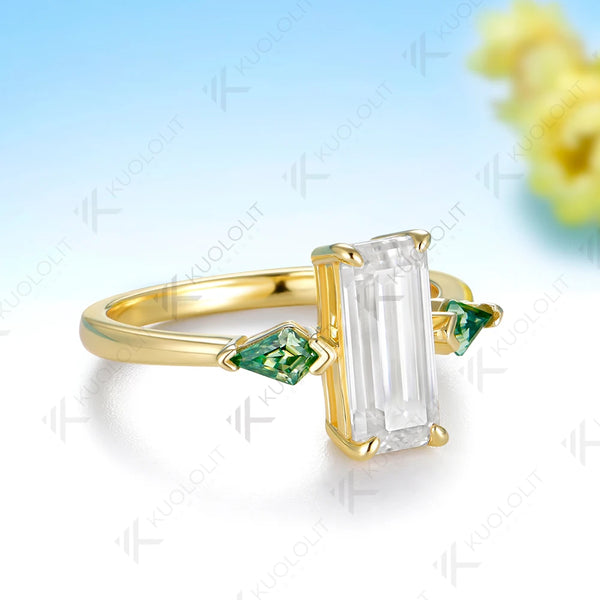 Kuololit 2.2CTW Emerald Cut Moissanite  Ring for Women Solid 14K 10K 585 Yellow Gold Engagement Ring for Christmas Gift Party
