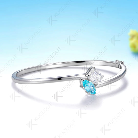 Kuololit 3CTW Paraiba Moissanite Custom Bangle for Women Solid 10K Yellow Gold Pear Bangle for Trendy Christams Gift Anniversary