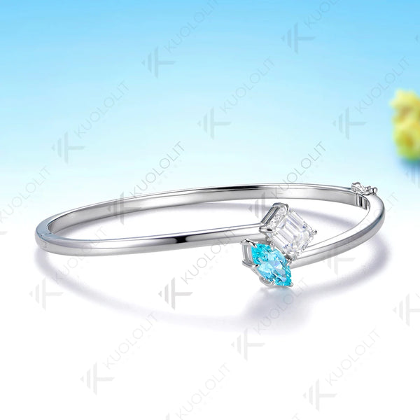 Kuololit 3CTW Paraiba Moissanite Custom Bangle for Women Solid 10K Yellow Gold Pear Bangle for Trendy Christams Gift Anniversary
