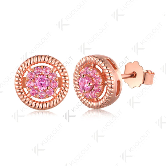 Kuololit 0.25CTW Lab Grown Pink Sapphire Custom Stud Earrings for Women 14K 10K 585 Yellow Gold Stud Earrings for Christmas Gift