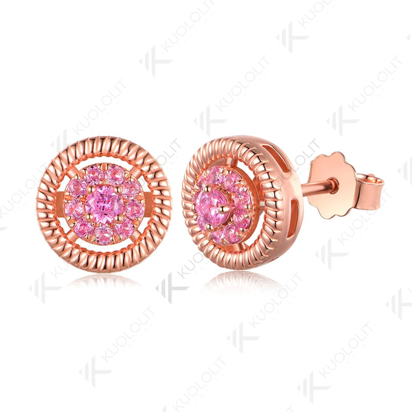 Kuololit 0.25CTW Lab Grown Pink Sapphire Custom Stud Earrings for Women 14K 10K 585 Yellow Gold Stud Earrings for Christmas Gift