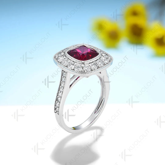 Kuololit 2.5CT Lab Grown Ruby Gemstone Ring for Women Solid 18K 14K 10K 585 Yellow Gold Moissanite Ring for Engagement Christmas