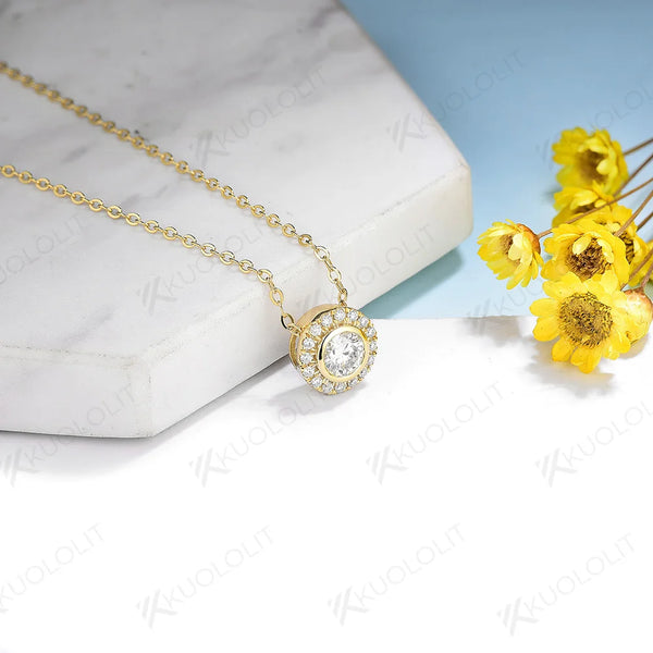 Kuololit 0.5CT Moissanite D/VS1 Necklaces for Women Solid 18K 14K 10K 925 Sliver Yellow Gold Pendant for Anniversary Custom Gift
