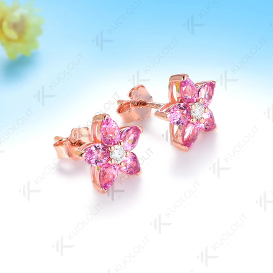 Kuololit 3.1CTW Lab Grown Diamonds Pink Sapphire Stud Earrings for Women Solid 14K 10K 585 White Gold Earring for Christmas Gift