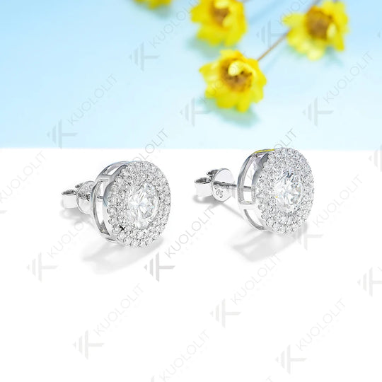 Kuololit 2CTW  Moissanite Stud Earrings for Women Solid 18K 14K 10K 585 White Gold D VVS1 GRA Halo Earrings for Christmas Gifts