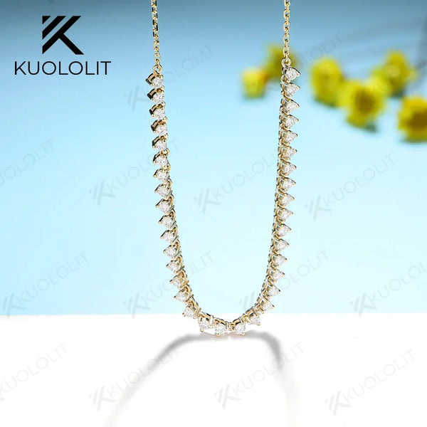 Kuololit 0.9CTW Moissanite DVS1 Necklaces for Women Men Solid 585 14K 10K 925 Sliver Yellow Gold Round for Anniversary Christmas