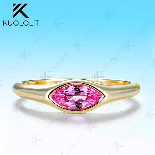 Kuololit 0.5CT Lab Grown Pink Sapphire Custom Ring for Women Solid 14K 10K 585 Yellow Gold Engagement Ring for Christmas Gifts
