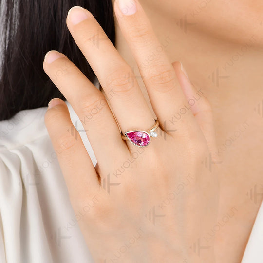 Kuololit 3.5CT Lab Grown Pink Sapphire Moissanite Custom Ring for Women Solid 14K 10K Yellow Gold Ring for Anniversary Christmas