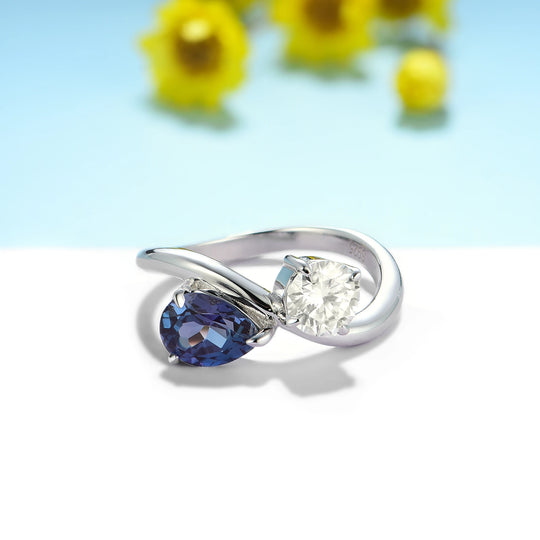 Kuololit 2CTW Lab Grown Alexandrite Moissanite Ring for Women Pure 18K 14K 10K Gold Pear Round Ring for Anniversary Engagement