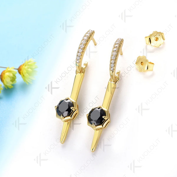 Kuololit 2CTW Black Moissanite Clip Earrings for Women Solid 18K 14K 10K 585 Yellow Gold Round Cut Hoop Earrings for Christmas