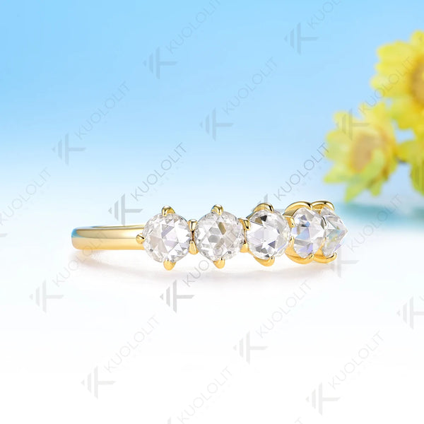 Kuololit 1.5CTW Rose Cut Moissanite Ring for Women Solid 585 18K 14K 10K Gold Wedding Band Ring for Anniversary Gifts Christmas