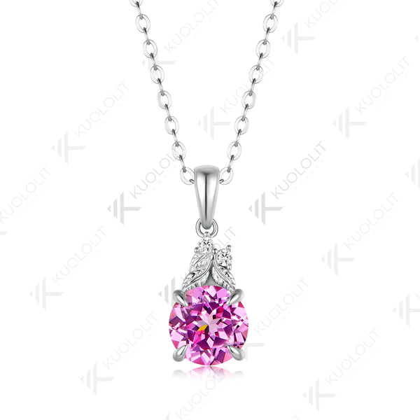Kuololit 2CT Lab Grown Pink Sapphire Moissanite Necklace for Women Solid 585 14K 10K Yellow Gold Necklace for Christmas Gift
