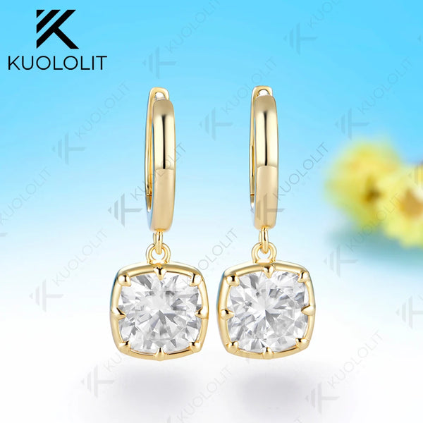 Kuololit 5CTW Cushion Cut Moissanite Earrings for Women Solid 14K 10K Yellow Gold Cushion Cut Clip Earrings for Christmas Gifts