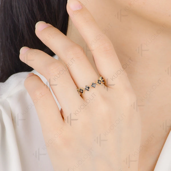 Kuololit 0.54CTW Black Moissanite Custom Ring Eternity Half Band for Women Solid 14K 10K 585 Yellow Gold for Christmas Jewelry