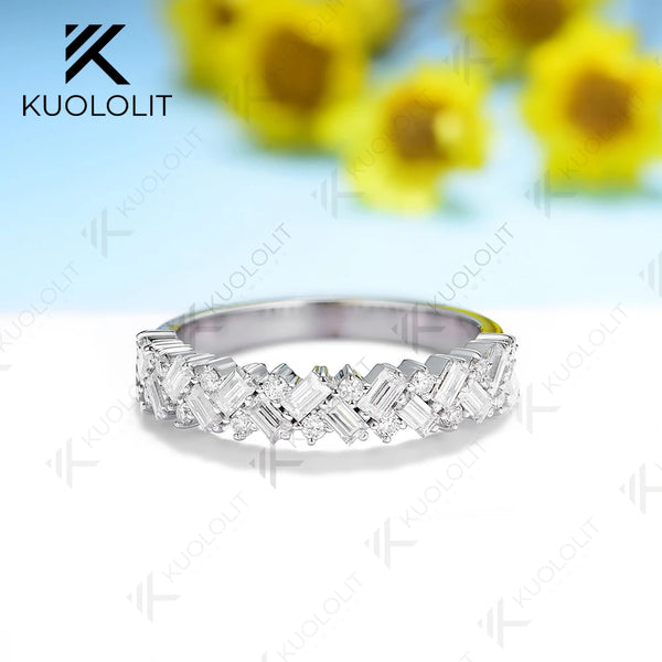 Kuololit Moissante Band for Men Women Solid 18K 14K 10K Gold Ring for Anniversary Engagement Gifts Party Wedding Christmas