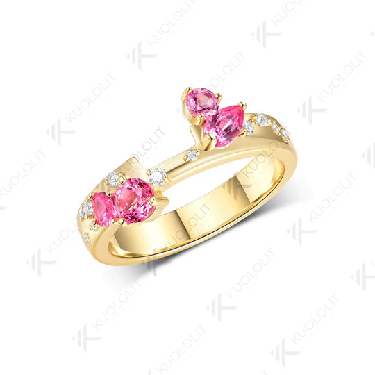 Kuololit Lab Grown Pink Sapphire Moissanite Ring for Women Men Solid 10K 14K Yellow Gold for Anniversary Christmas Gifts Party