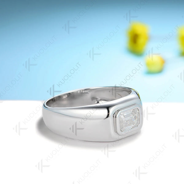 Kuololit 1CT Moissanite Rings for Women Men PT95 Solid 14K 10K 585 White Gold Silver Emerald for Engagement Wedding Christmas