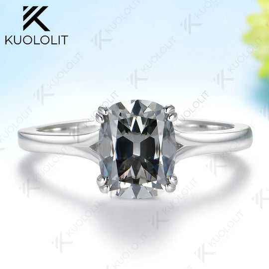 Kuololit 3CT OMC Grey Moissanite Engagement Ring for Women Solid 14K 10K Yellow Gold Cushion Ring for Anniversary Christmas Gifts Party