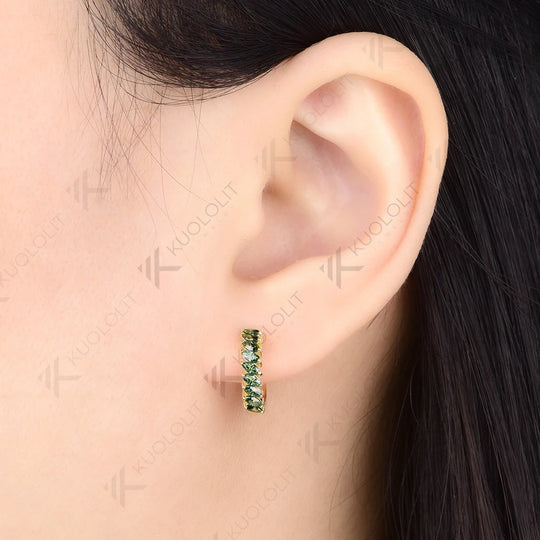 Kuololit 0.9CTW Cyan Moissanite Custom Hoop Earrings for Women Solid 14K 10K 585 Yellow Gold Hoop Earrings for Christmas Gifts