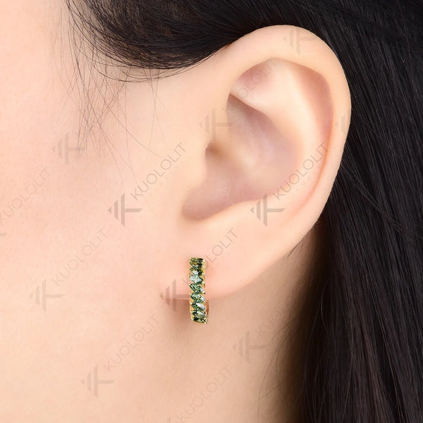 Kuololit 0.9CTW Cyan Moissanite Custom Hoop Earrings for Women Solid 14K 10K 585 Yellow Gold Hoop Earrings for Christmas Gifts