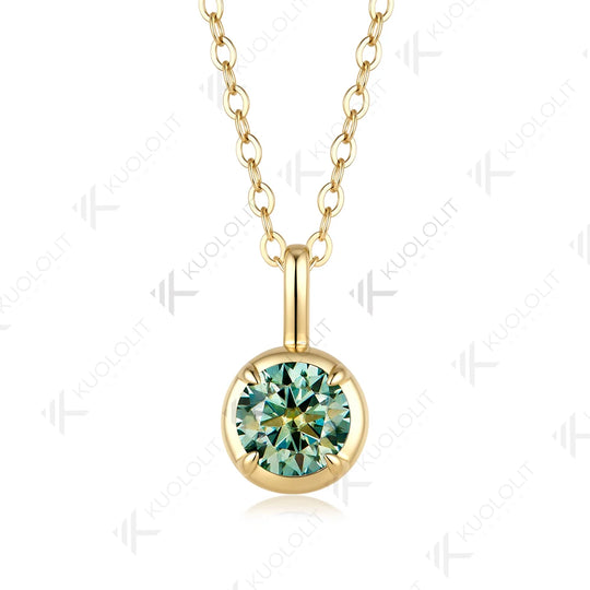 Kuololit 0.8CT Cyan Moissanite Round Necklace for Women Solid 585 14K 10K Yellow Gold Necklace for Engagement Christmas Gifts