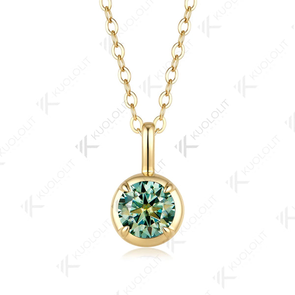 Kuololit 0.8CT Cyan Moissanite Round Necklace for Women Solid 585 14K 10K Yellow Gold Necklace for Engagement Christmas Gifts