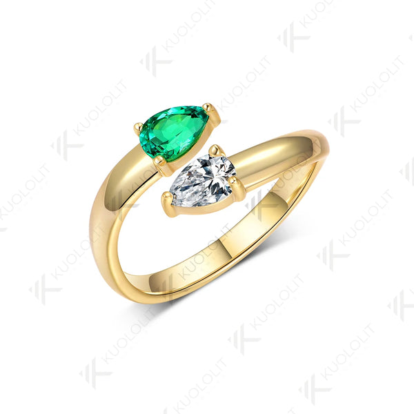 Kuololit 0.5CT Lab Grown Emerald Moissanite Snake Ring for Women Solid 18K 14K 10K 585 Yellow Gold Gemstone Ring for Christmas