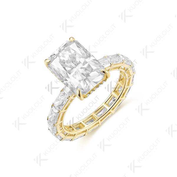 Kuololit 7CT Center Radiant Cut Moissanite Ring for Women Solid 14K 10K 585 Yellow Gold Engagement Ring for Christmas Gifts