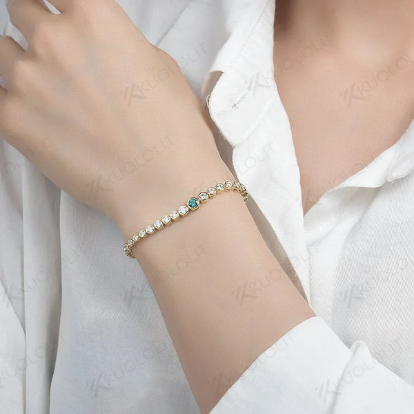 Kuololit Lab Grown Emerald Moissanite Graduated Bracelet for Women Men 585 14K 10K Adjustable for Engagement Wedding Christmas