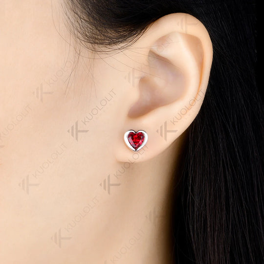 Kuololit 1.6CTW Lab Grown Ruby Stud Earrings for Women Solid 14K 10K Yellow Gold Heart Cut Earrings for Christmas Gifts Party